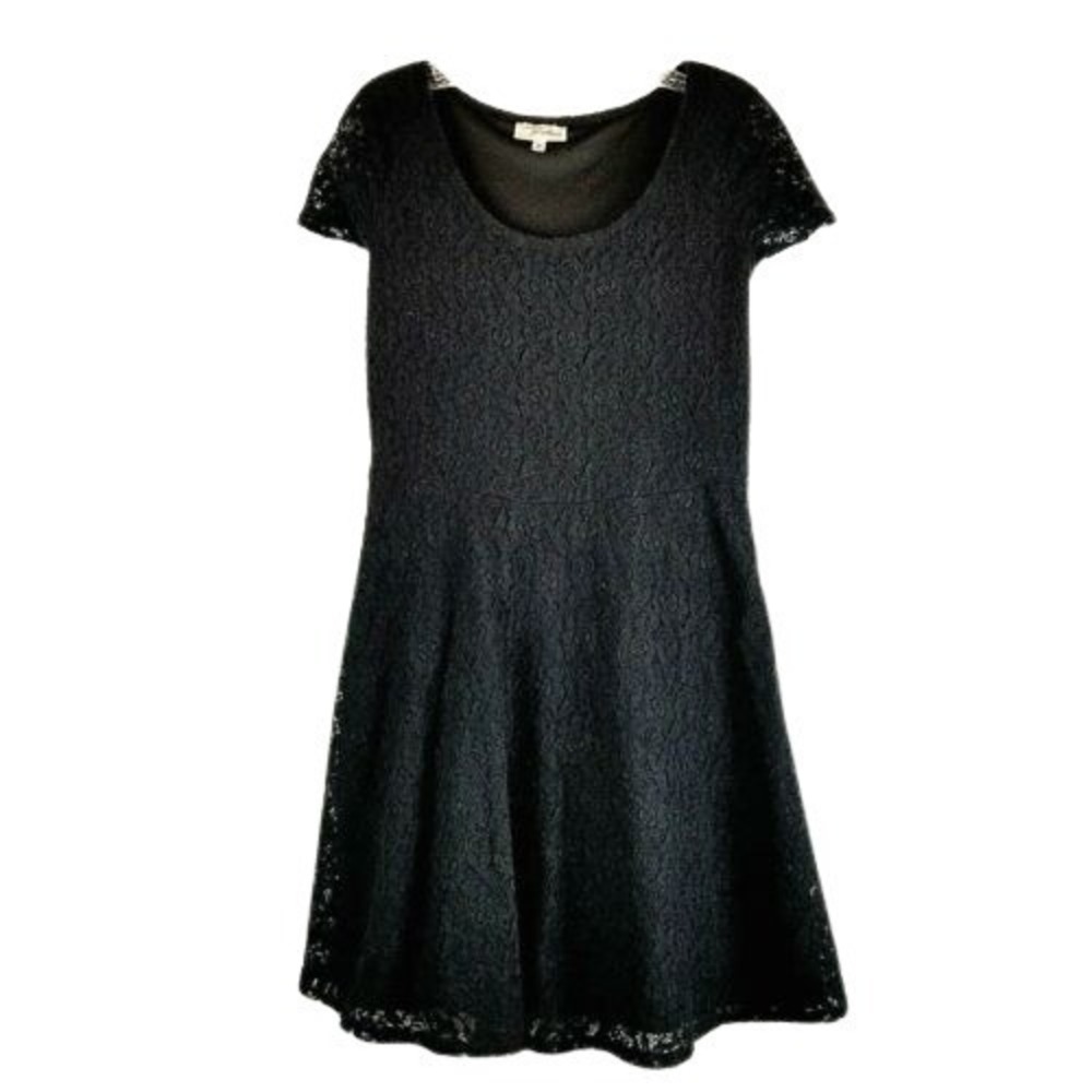Allison Brittney Black Floral Lace Fit and Flare Skater Dress M Dark Academia